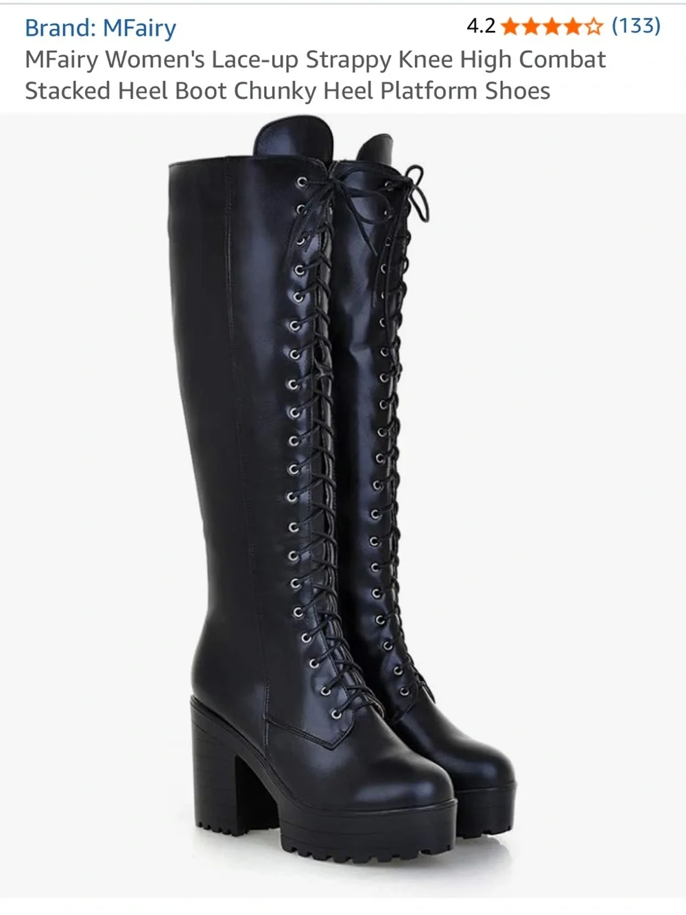 Black Lace-Up Platform Knee-High Boots - Women